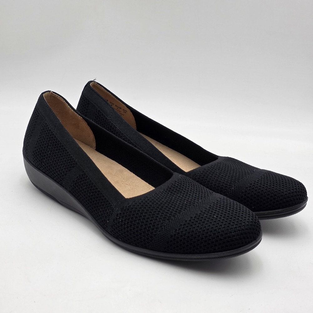 LIFE STRIDE WOMEN'S 11 MEMORY FOAM VELOCITY LOW WEDGE BLACK SLIP ON FLATS NWOB